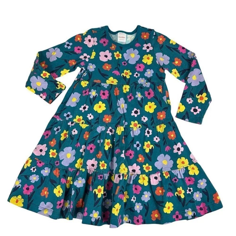 Hanna Andersson Twirl Power Print Tiered Dress 120 / 6-7